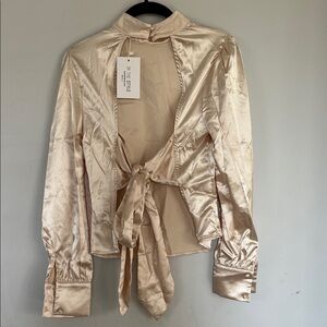 In the Style | Silky tie back champagne blouse